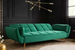 Retro Schlafsofa BOUTIQUE 215cm smaragdgrün Samt 3-Sitzer mit goldenen Füßen