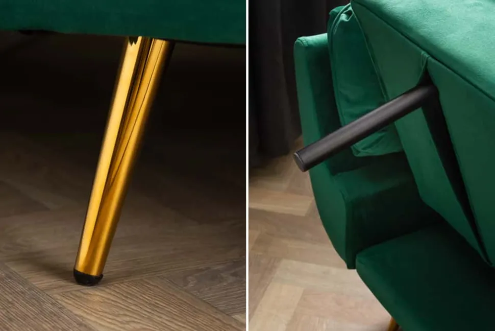 Retro Schlafsofa BOUTIQUE 215cm smaragdgrün Samt 3-Sitzer mit goldenen Füßen