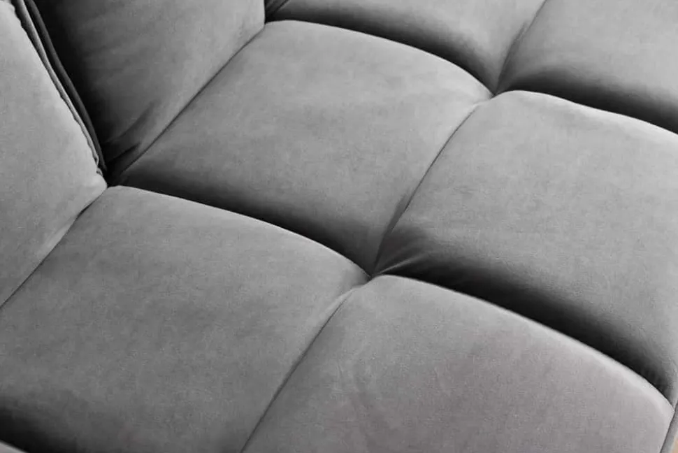 Retro Schlafsofa BOUTIQUE 215cm grau Samt 3-Sitzer mit schwarzen Füßen