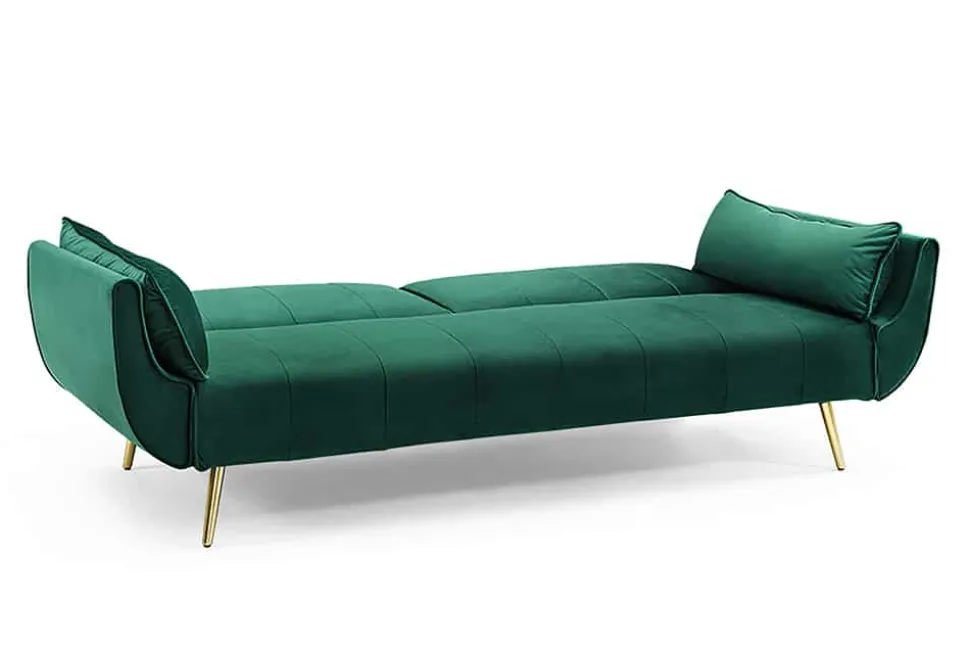 Retro Schlafsofa DIVANI 220cm smaragdgrün Samt goldene Metallfüße 3-Sitzer mit Bettfunktion