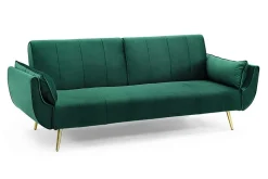 Retro Schlafsofa DIVANI 220cm smaragdgrün Samt goldene Metallfüße 3-Sitzer mit Bettfunktion