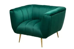 Retro Sessel NOBLESSE 105cm smaragdgrün Samt mit Ziersteppung