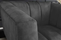 Retro Sessel NOBLESSE 105cm grau Samt schwarze Metallfüße Federkern Ziersteppung