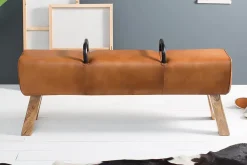 Retro Sitzbank TURNBOCK 134cm mit Echtleder Bezug Mangoholz Bank