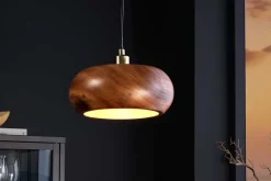 Runde Hängelampe ALVA 25cm natur Akazienholz Eisen Hängeleuchte