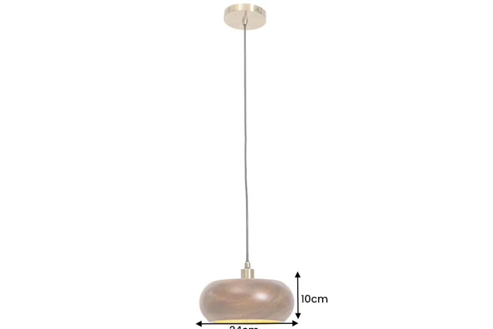 Runde Hängelampe ALVA 25cm natur Akazienholz Eisen Hängeleuchte