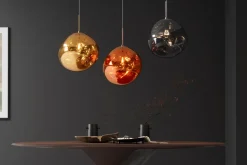Runde Hängelampe LIQUID DIAMOND 35cm kupfer Glas Stahl Kugelleuchte
