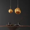 Runde Hängelampe LIQUID DIAMOND 20cm gold Glas Stahl Kugelleuchte