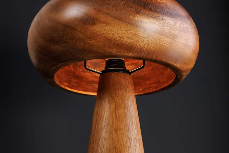 Runde Tischlampe ALVA 40cm natur Akazienholz Eisen Tischleuchte