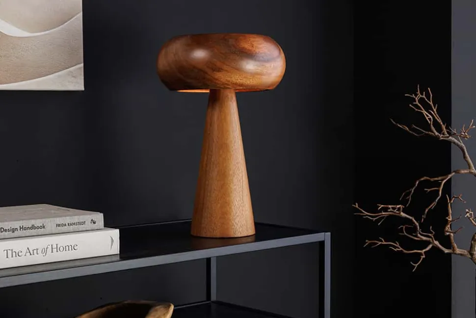 Runde Tischlampe ALVA 40cm natur Akazienholz Eisen Tischleuchte