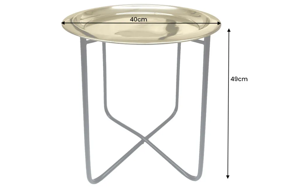 Runder Beistelltisch CASABLANCA 50cm messing gold schwarz Tablett abnehmbar klappbar