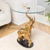 Runder Beistelltisch ELEPHANT 80cm gold Metall Glas Marmor Skulptur handmade