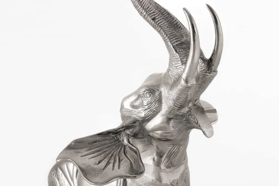 Runder Beistelltisch ELEPHANT 80cm silber Metall Glas Marmor Skulptur handmade