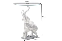 Runder Beistelltisch ELEPHANT 80cm silber Metall Glas Marmor Skulptur handmade