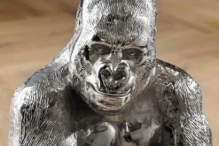 Runder Beistelltisch KONG 50cm silber Metall Glas Affenfigur Gorilla Skulptur