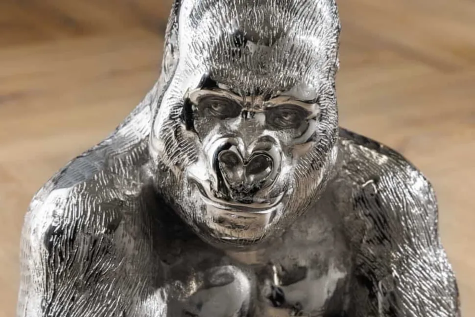Runder Beistelltisch KONG 50cm silber Metall Glas Affenfigur Gorilla Skulptur