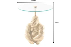 Runder Beistelltisch KONG 50cm gold Metall Glas Affenfigur Gorilla Skulptur
