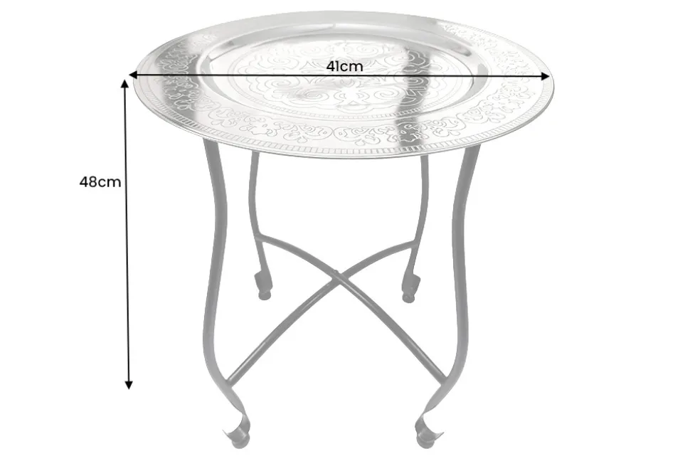 Runder Beistelltisch MARRAKESCH 50cm silber Teetisch abnehmbares Tablett klappbar