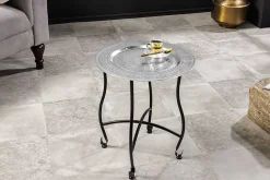 Runder Beistelltisch MARRAKESCH 50cm silber Teetisch abnehmbares Tablett klappbar