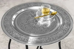 Runder Beistelltisch MARRAKESCH 50cm silber Teetisch abnehmbares Tablett klappbar