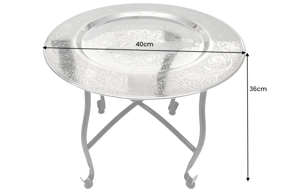 Runder Beistelltisch MARRAKESCH 40cm silber Teetisch abnehmbares Tablett klappbar