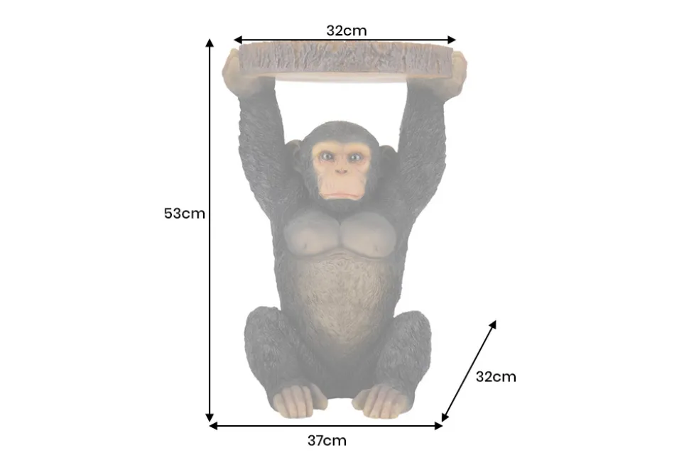 Runder Beistelltisch MONKEY 55cm schwarz grau Affen-Skulptur handmade