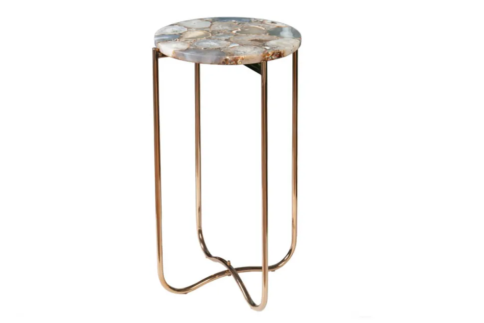 Runder Beistelltisch NOBLE I 35cm Edelstein Achat klappbar goldenes Metallgestell