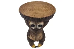 Runder Beistelltisch SLOTH 50cm grau braun Faultier-Skulptur handmade