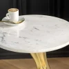 Runder Beistelltisch TEAR 60cm gold weiß mit Marmor-Tischplatte handmade