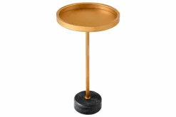 Runder Beistelltisch TRAYFUL 60cm gold Eisen schwarzer Marmorfuß handmade