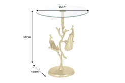 Runder Beistelltisch WILDLIFE PEACOCK 60cm gold Glasplatte Metall Pfauen-Skulptur
