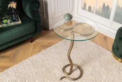 Runder Beistelltisch WILDLIFE SNAKE 65cm kupfer antik Metall Glas handmade
