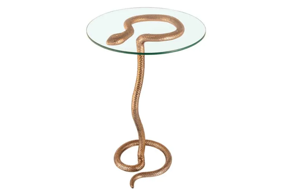 Runder Beistelltisch WILDLIFE SNAKE 65cm kupfer antik Metall Glas handmade