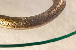 Runder Beistelltisch WILDLIFE SNAKE 65cm kupfer antik Metall Glas handmade