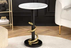 Runder Beistelltisch WILDLIFE SNAKE 55cm weiß Marmor gold schwarz Schlange Skulptur