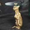 Runder Beistelltisch WILDLIFE PANTHER 60cm gold antik Metall Glas Skulptur handmade