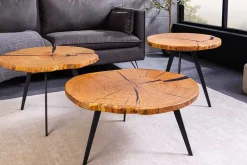 Runder Couchtisch ARBOR 55cm natur Eiche Massivholz schwarz Metall Beistelltisch