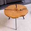 Runder Couchtisch ARBOR 65cm natur Eiche Massivholz schwarz Metall Beistelltisch
