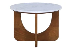 Runder Couchtisch ENSO 60cm weiß Marmor braun massiv Mangoholz