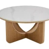 Runder Couchtisch ENSO 80cm weiß Marmor Keramik Eichenholz