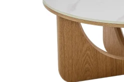 Runder Couchtisch ENSO 80cm weiß Marmor Keramik Eichenholz