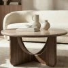 Runder Couchtisch ENSO 80cm champagner greige Travertin Keramik Walnussholz