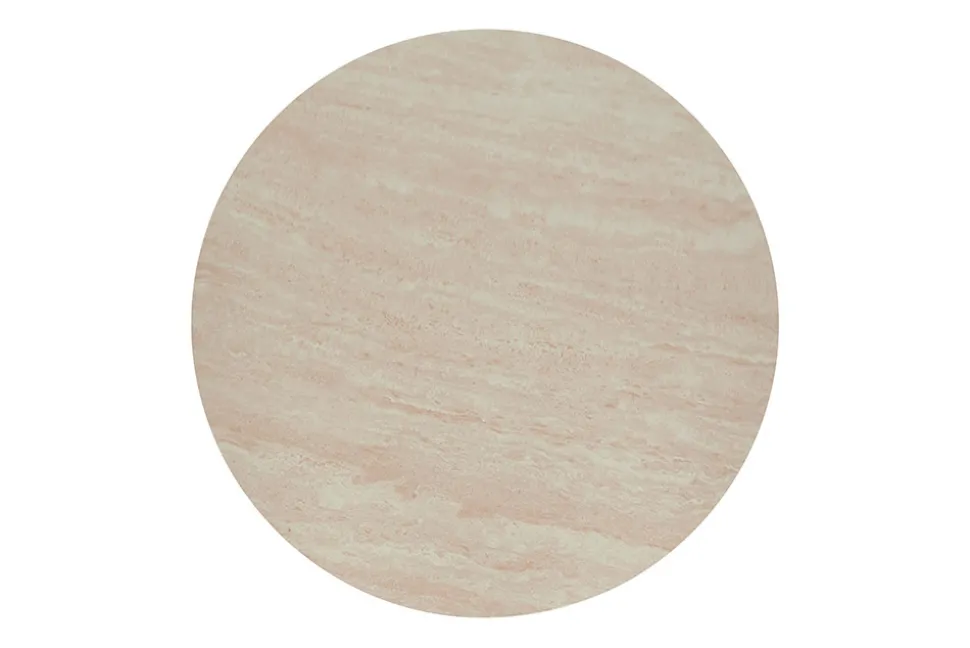 Runder Couchtisch ENSO 80cm champagner greige Travertin Keramik Walnussholz