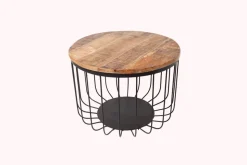 Runder Couchtisch FACTORY LOFT 60cm natur Mangoholz schwarzes Metallgestell handmade massiv