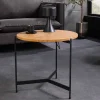 Runder Couchtisch FUSION 50cm Baumscheibe Eiche schwarz Metall Beistelltisch