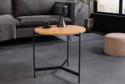 Runder Couchtisch FUSION 50cm Baumscheibe Eiche schwarz Metall Beistelltisch