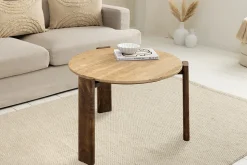 Runder Couchtisch GATSBY 70cm braun Mangoholz mit echtem Travertin