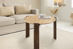 Runder Couchtisch GATSBY 70cm braun Mangoholz mit echtem Travertin