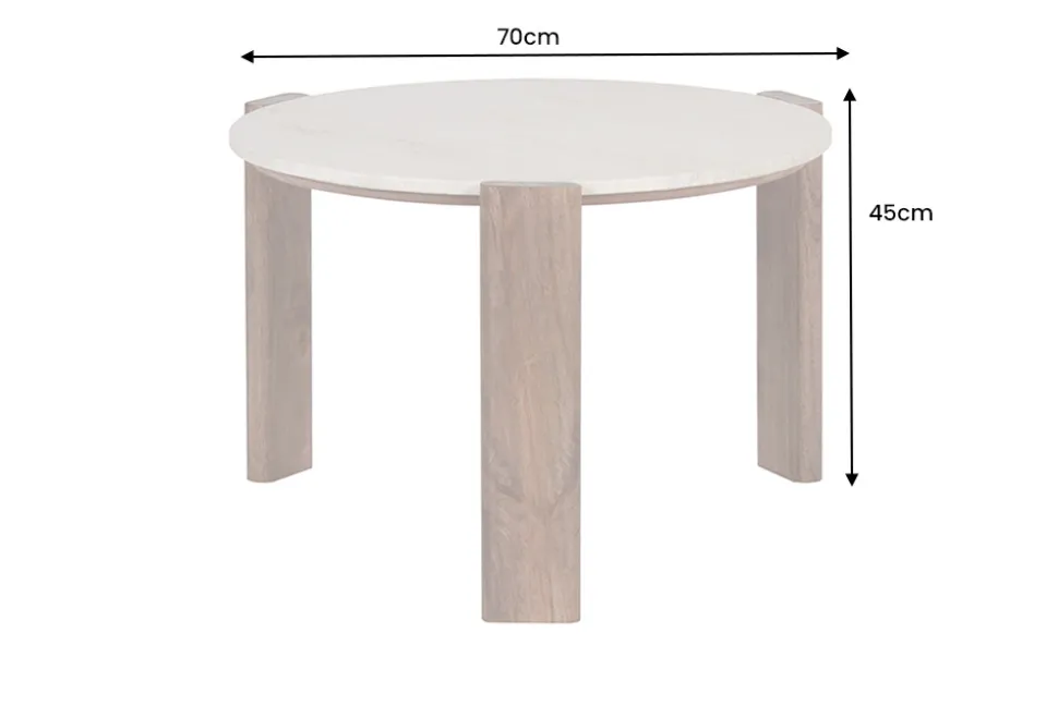 Runder Couchtisch GATSBY 70cm braun Mangoholz mit echtem Travertin