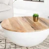 Runder Couchtisch INDUSTRIAL STORAGE 70cm weiß natur Massivholz mit Stauraum handmade